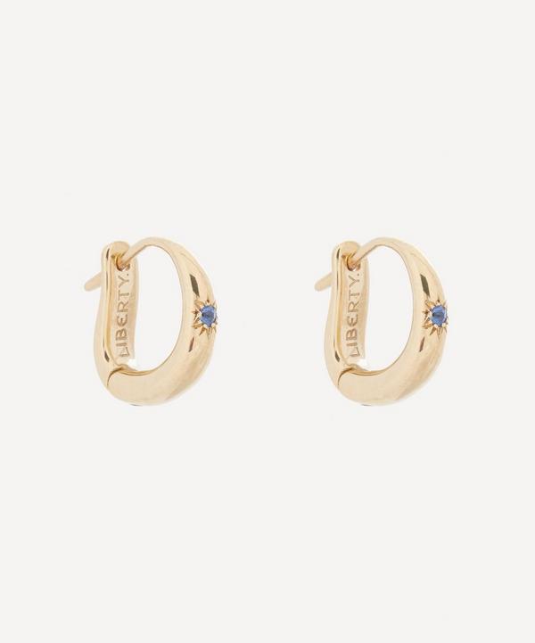 Liberty - 9ct Gold Handmade Ianthe Star Single Blue Sapphire Huggie Hoop Earrings image number null