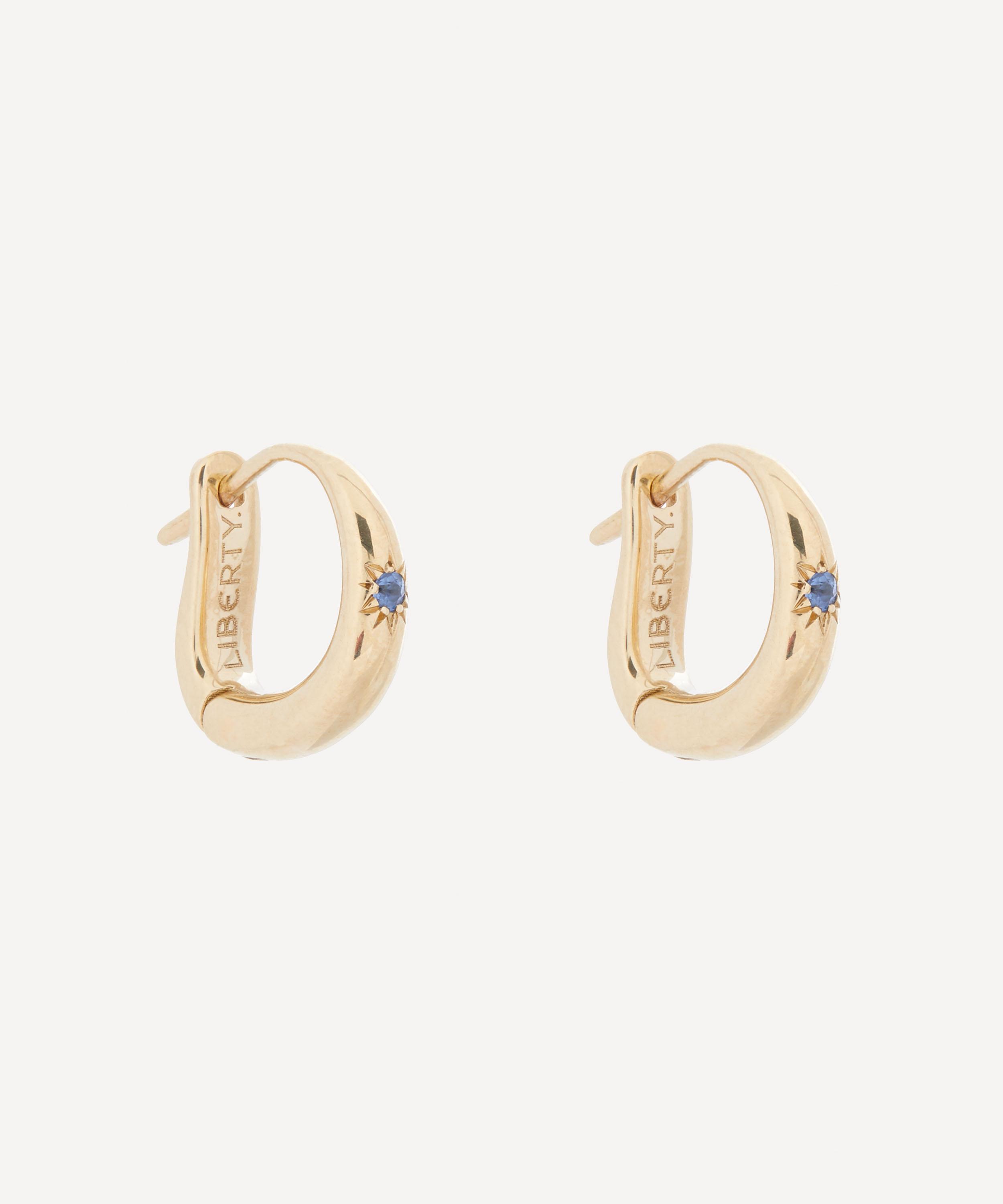 Liberty - 9ct Gold Handmade Ianthe Star Single Blue Sapphire Huggie Hoop Earrings image number 0