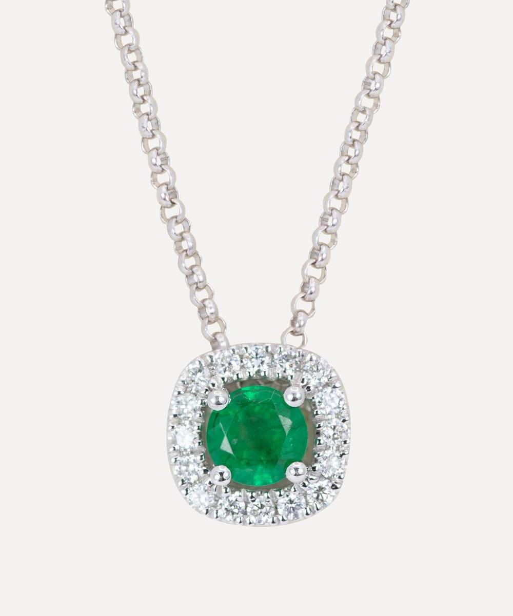 Kojis - White Gold Emerald and Diamond Cluster Pendant Necklace