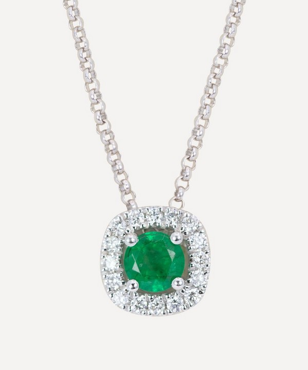 Kojis - White Gold Emerald and Diamond Cluster Pendant Necklace image number null