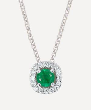 White Gold Emerald and Diamond Cluster Pendant Necklace