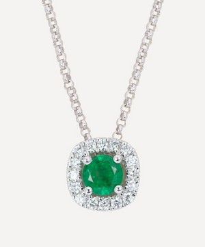 Kojis - White Gold Emerald and Diamond Cluster Pendant Necklace image number 0