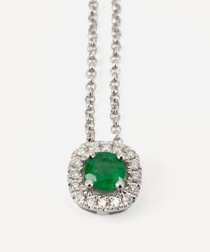 Kojis - White Gold Emerald and Diamond Cluster Pendant Necklace image number 2
