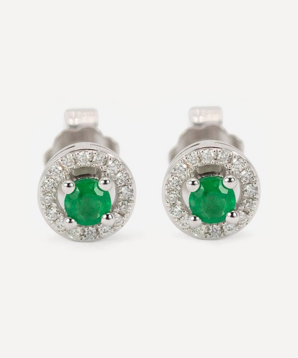 Kojis - White Gold Emerald and Diamond Cluster Stud Earrings image number null