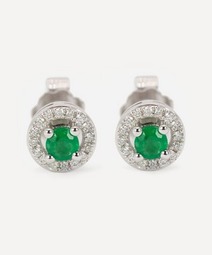Kojis - White Gold Emerald and Diamond Cluster Stud Earrings image number 0