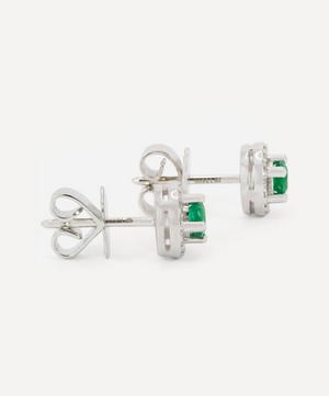 Kojis - White Gold Emerald and Diamond Cluster Stud Earrings image number 2