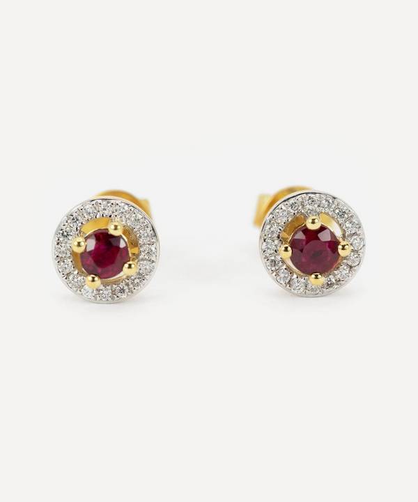 Kojis - Gold Ruby and Diamond Cluster Stud Earrings