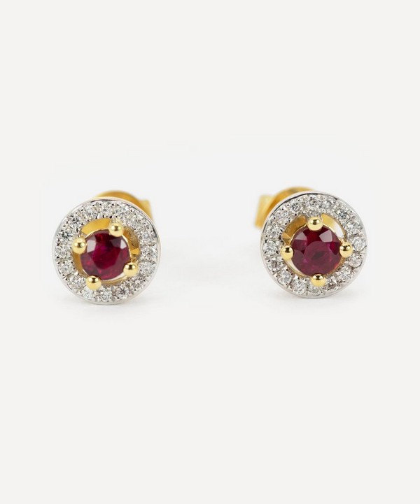 Kojis - Gold Ruby and Diamond Cluster Stud Earrings image number null
