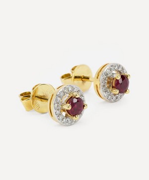 Kojis - Gold Ruby and Diamond Cluster Stud Earrings image number 1
