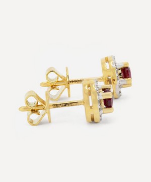 Kojis - Gold Ruby and Diamond Cluster Stud Earrings image number 2