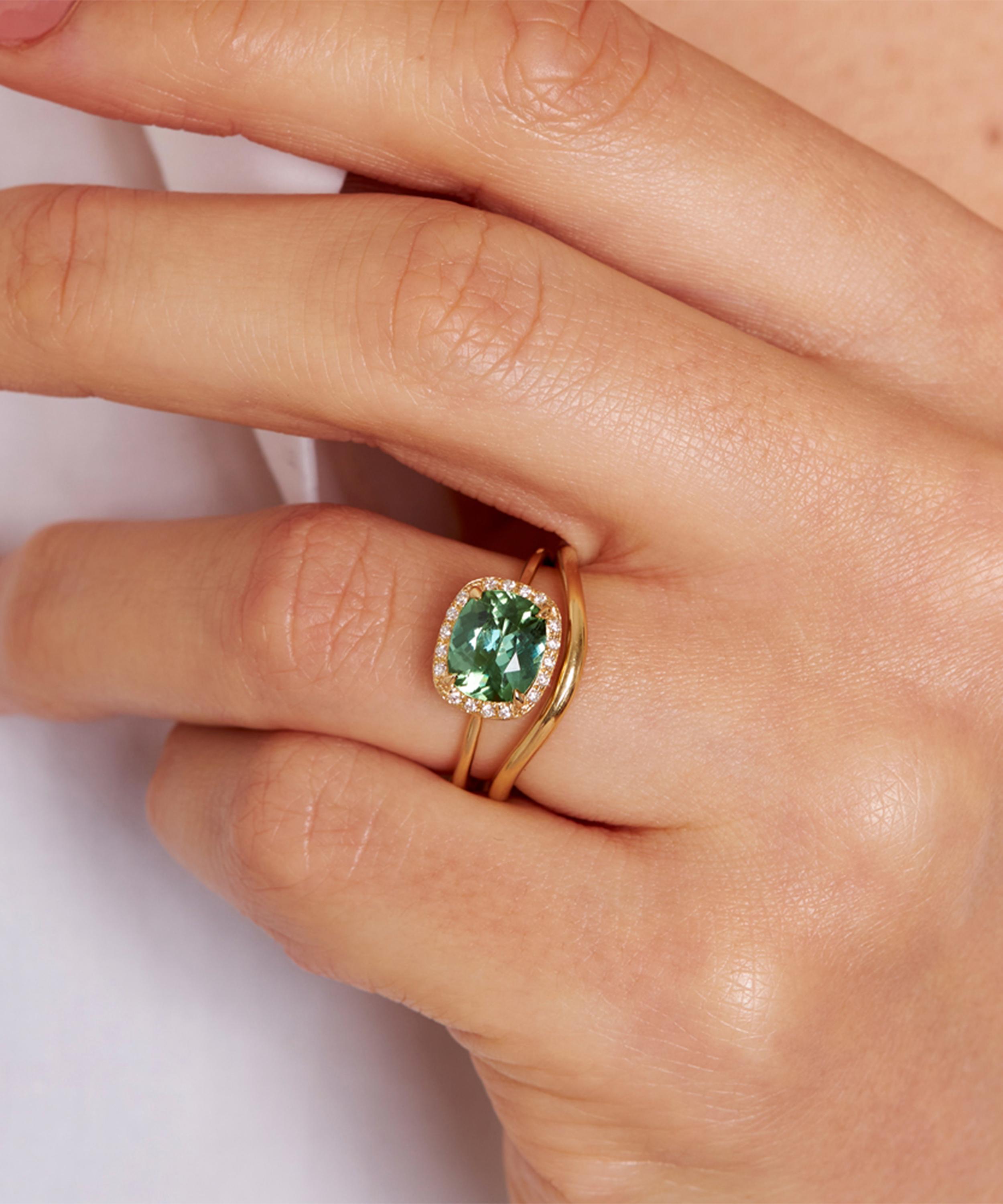 Dinny Hall - Gold Sheba Cushion Green Tourmaline and Diamond Ring image number 1
