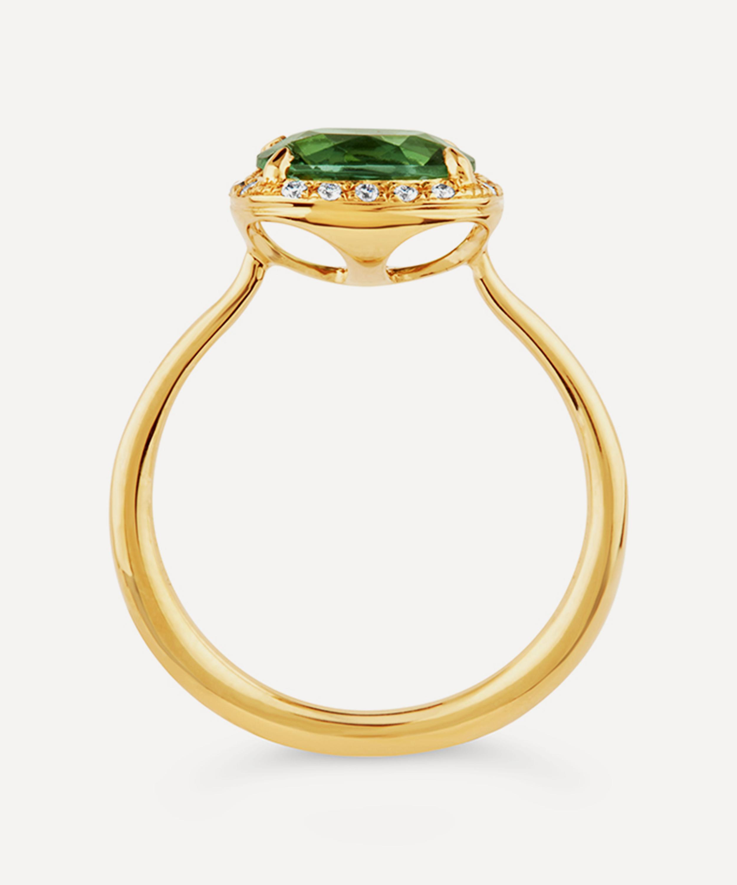 Dinny Hall - Gold Sheba Cushion Green Tourmaline and Diamond Ring image number 2