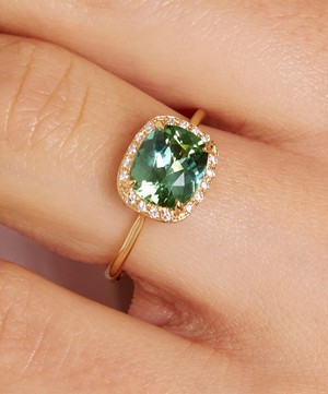 Dinny Hall - Gold Sheba Cushion Green Tourmaline and Diamond Ring image number 3
