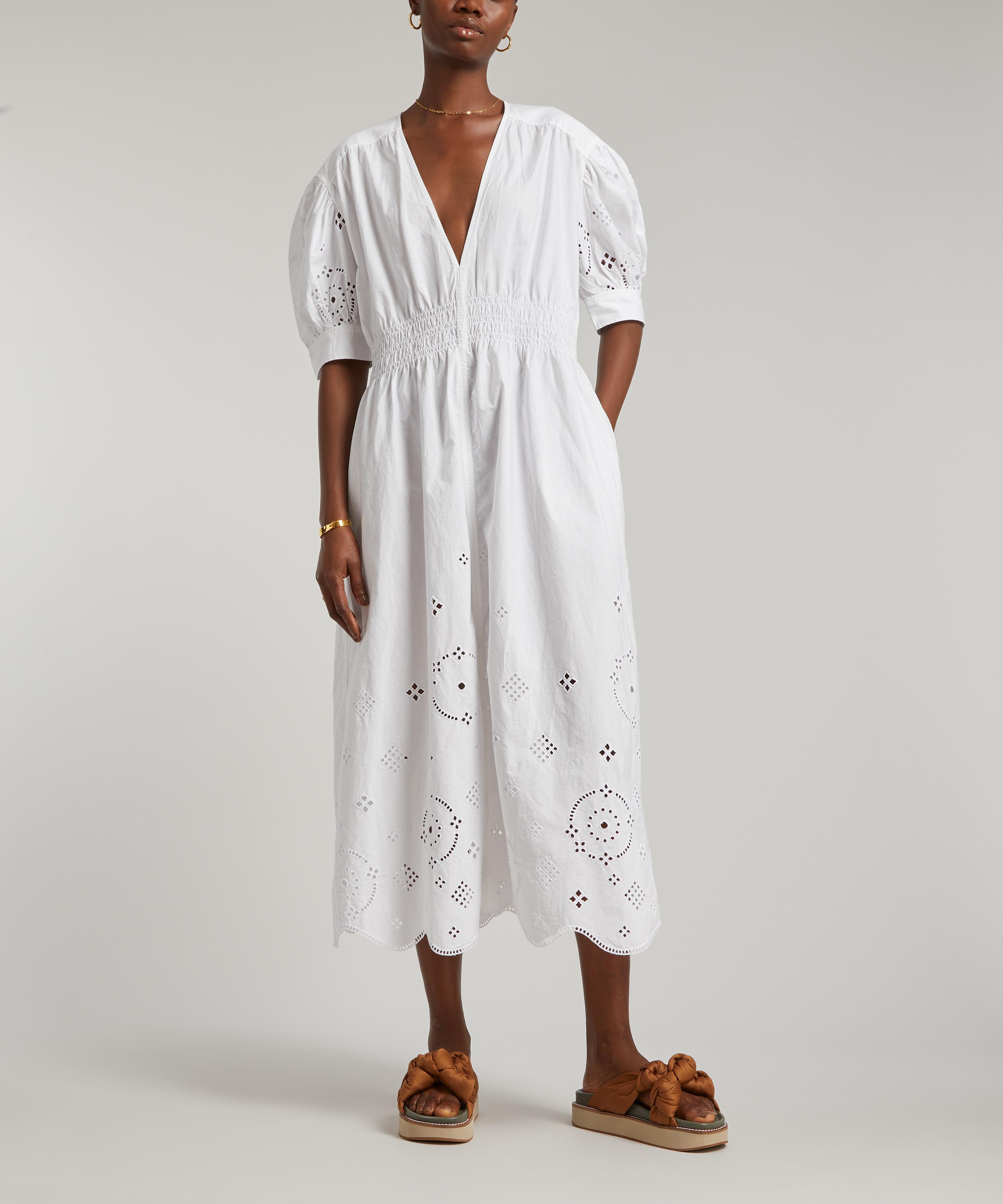 white broderie anglaise midi dress