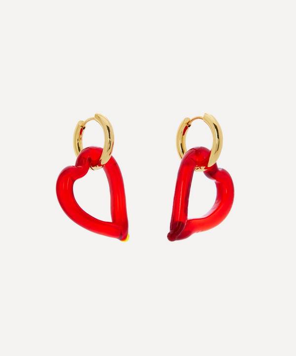 Sandralexandra - Gold-Plated Heart of Glass Hoop Earrings image number 0