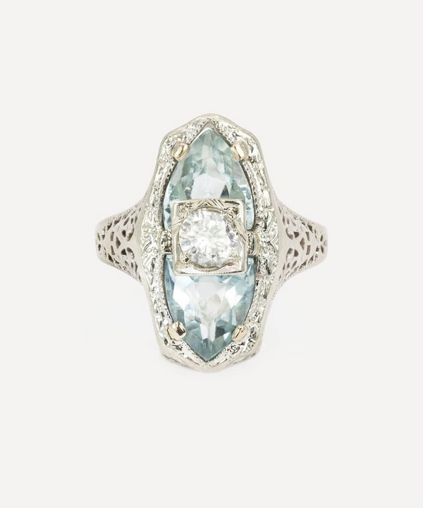 Kojis - 14ct Gold Art Deco Aquamarine and Diamond Ring image number null