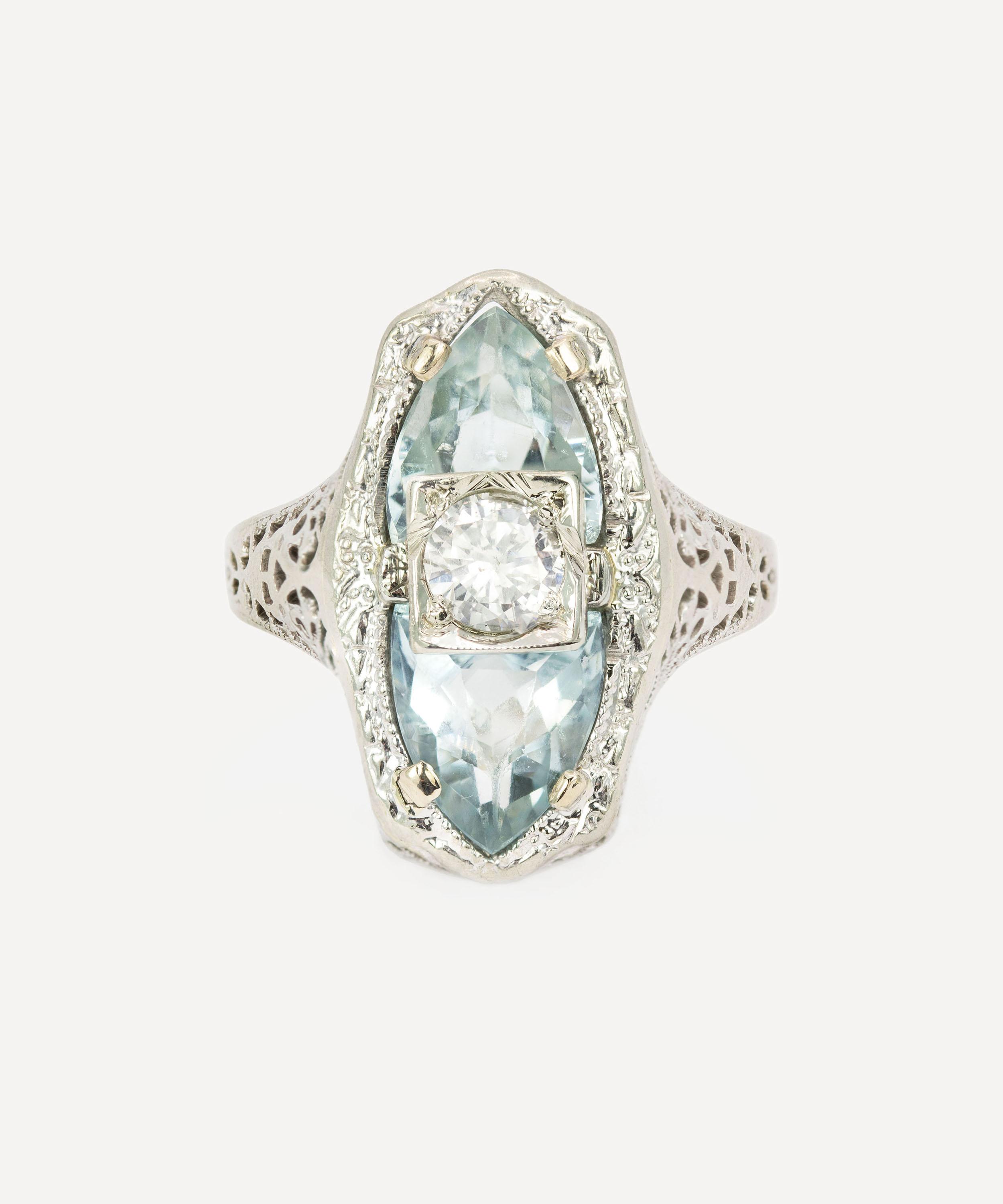 Kojis - 14ct Gold Art Deco Aquamarine and Diamond Ring image number 0
