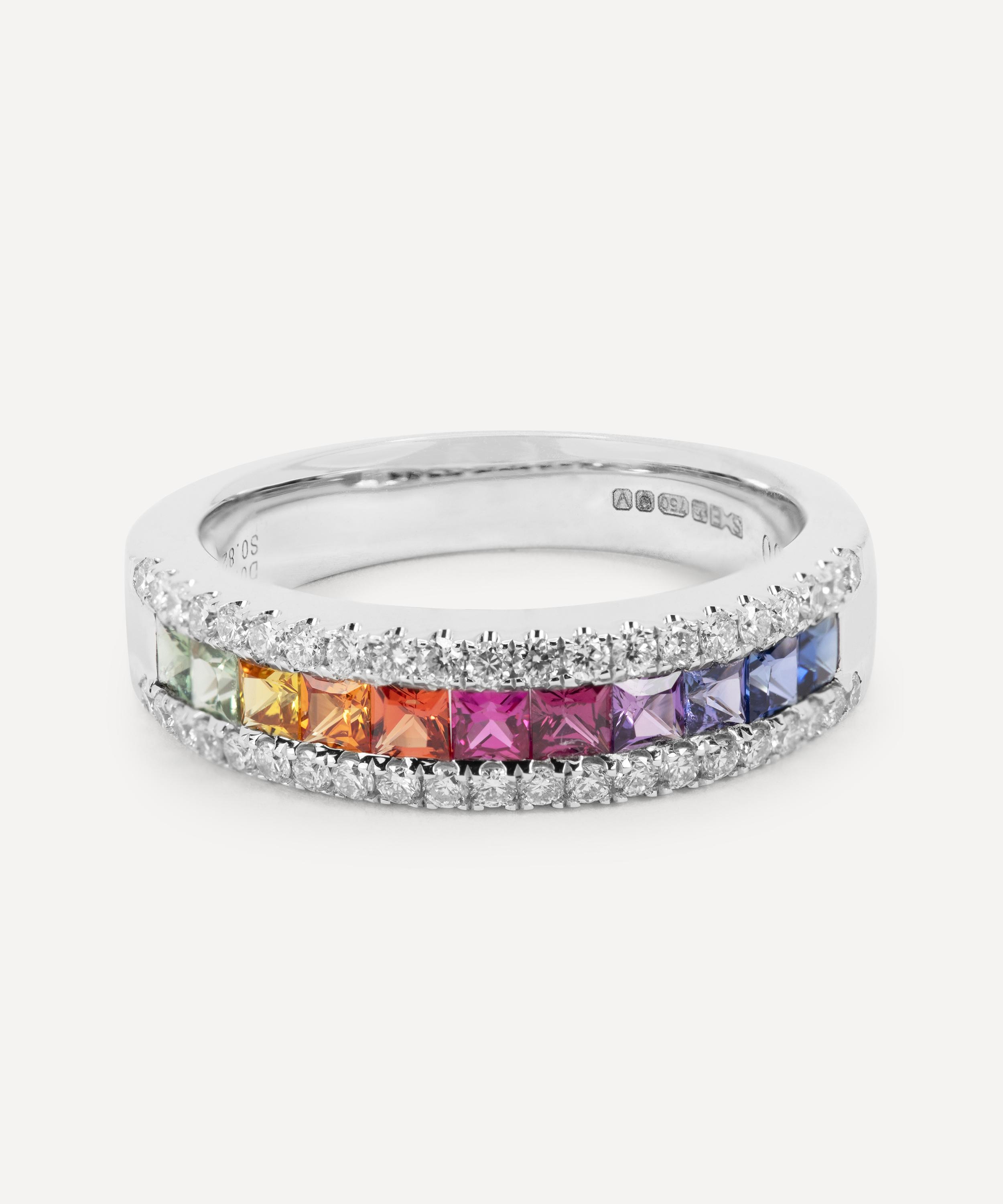 Kojis - 18ct White Gold Rainbow Collection Multi-Sapphire and Diamond Band Ring image number 0