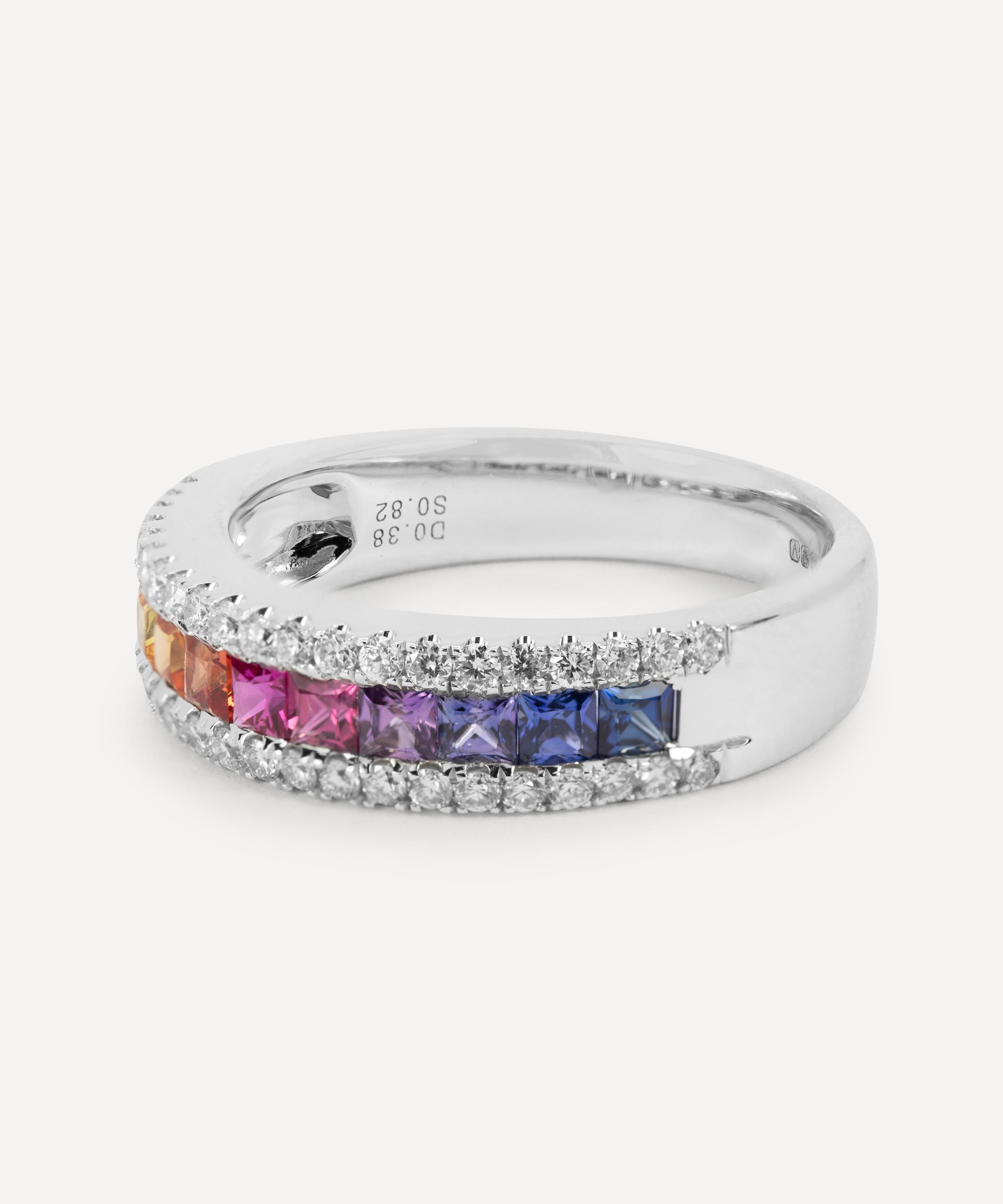 Kojis - 18ct White Gold Rainbow Collection Multi-Sapphire and Diamond Band Ring image number 2
