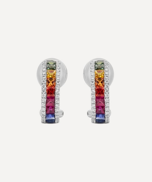 Kojis - 18ct White Gold Rainbow Collection Multi-Sapphire and Diamond Hoop Earrings image number null