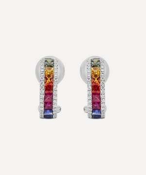 Kojis - 18ct White Gold Rainbow Collection Multi-Sapphire and Diamond Hoop Earrings image number 0