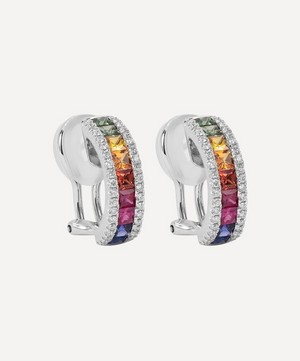 Kojis - 18ct White Gold Rainbow Collection Multi-Sapphire and Diamond Hoop Earrings image number 1