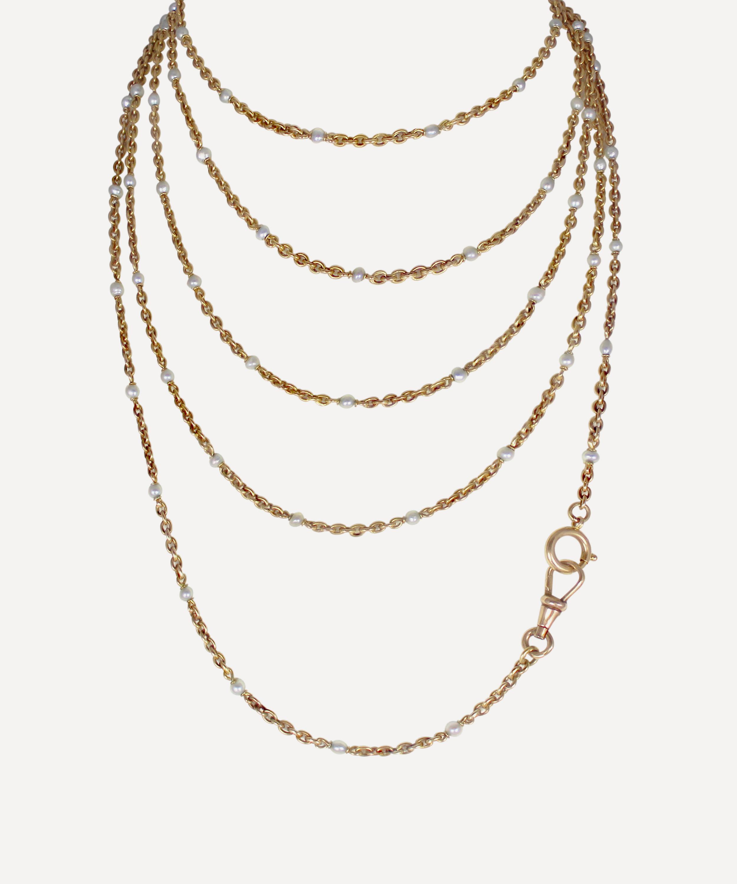 Kojis - 18ct Gold Antique Long Pearl Guard Chain Necklace image number 0