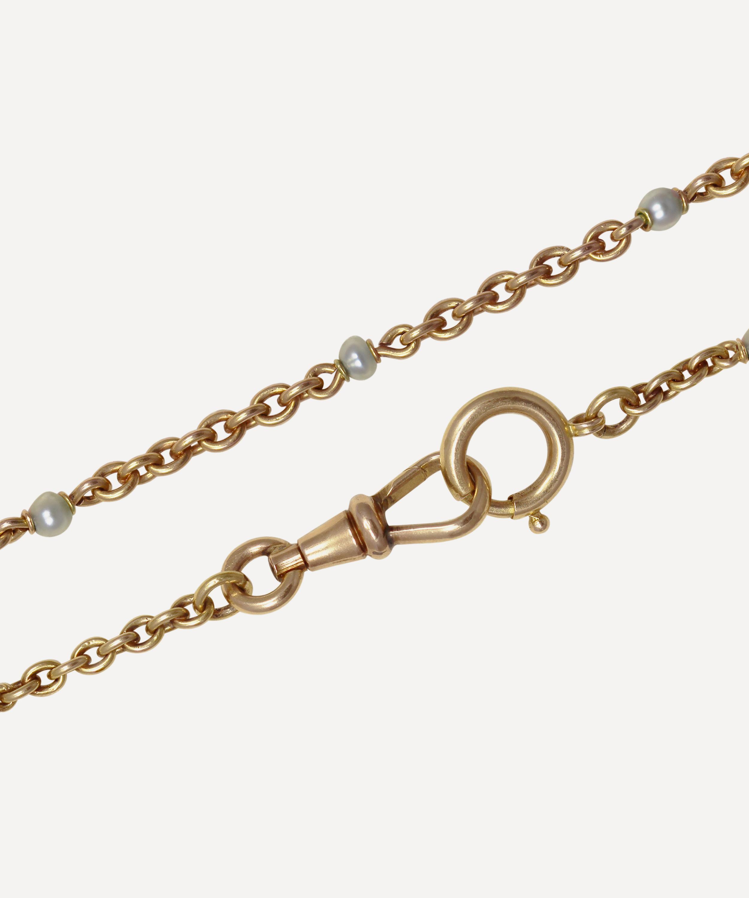 Kojis - 18ct Gold Antique Long Pearl Guard Chain Necklace image number 1