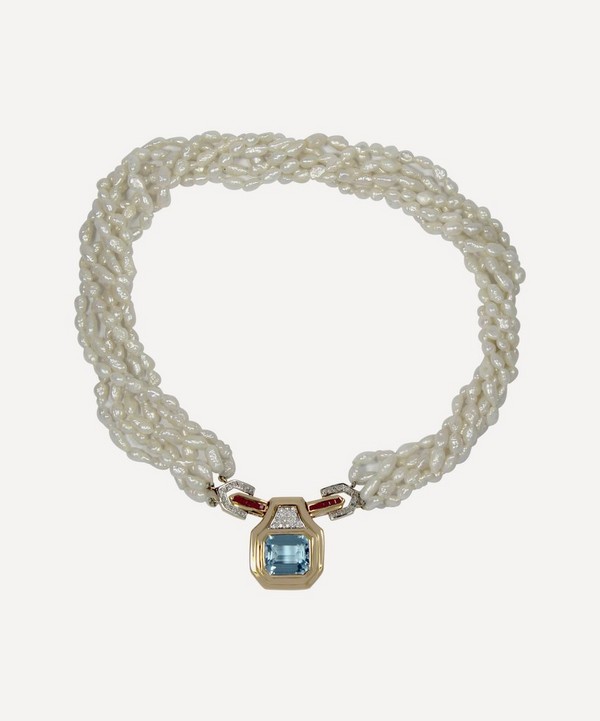 Kojis - 1940s Blue Topaz and Pearl Torque Necklace image number null