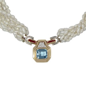 Kojis - 1940s Blue Topaz and Pearl Torque Necklace image number 2