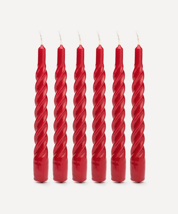 Anna + Nina - Shiny Red Twisted Candles Set of Six image number null