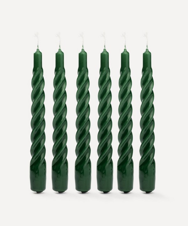 Anna + Nina - Dark Green Twisted Candles Set of Six image number null