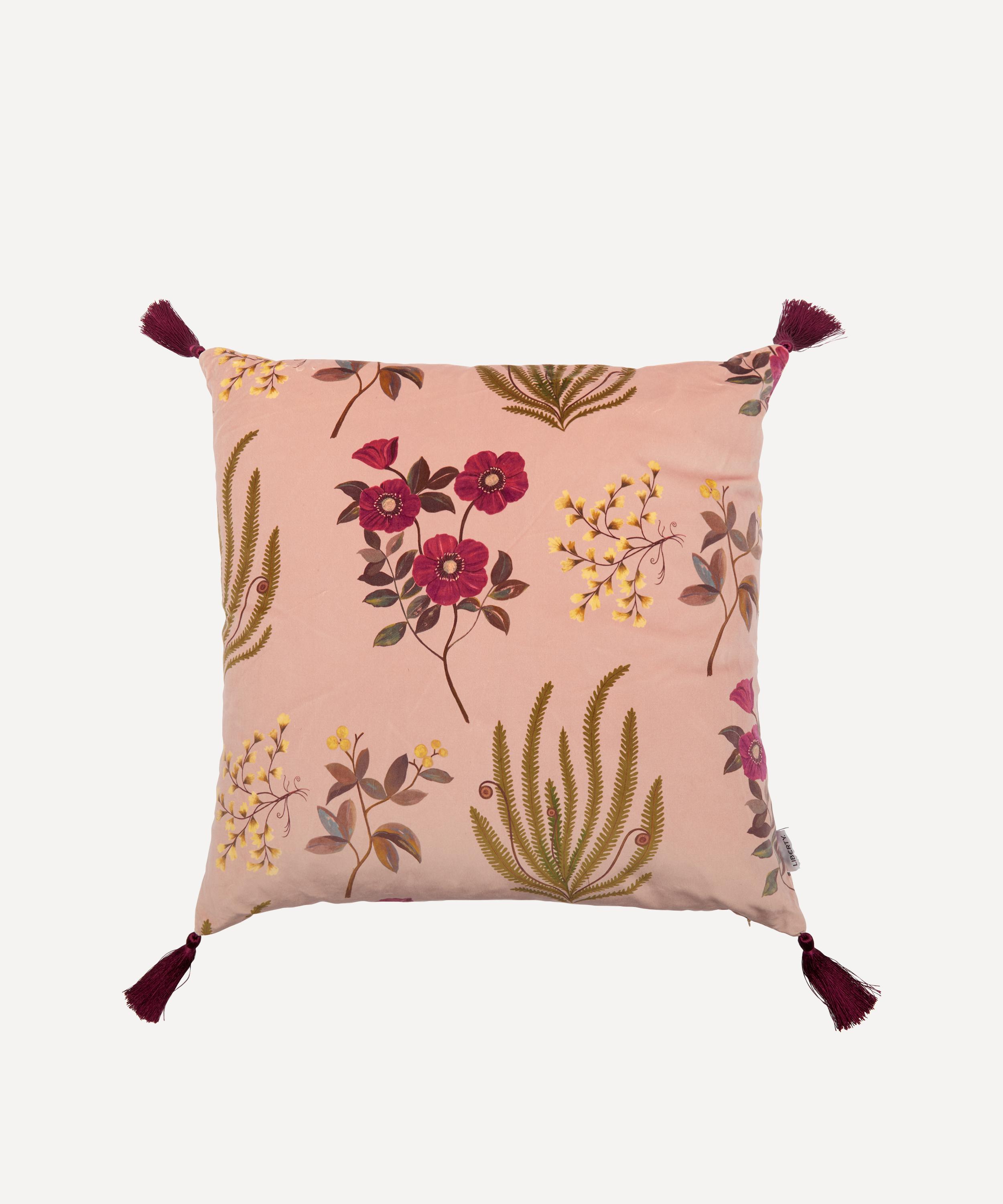 Liberty - Botanical Flora Tasselled Square Velvet Cushion image number 0