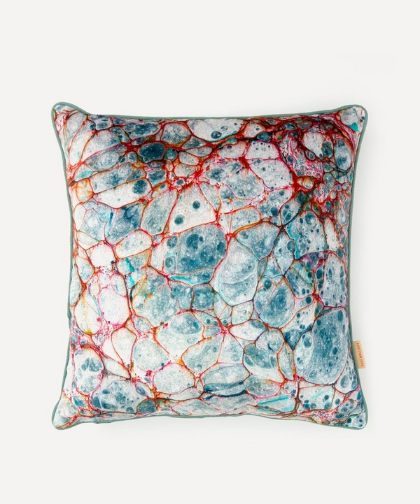 Susi Bellamy - Pietra Grigia Blu Marbled Velvet Square Cushion image number null