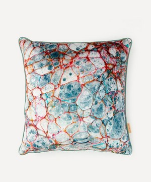Susi Bellamy - Pietra Grigia Blu Marbled Velvet Square Cushion image number 0