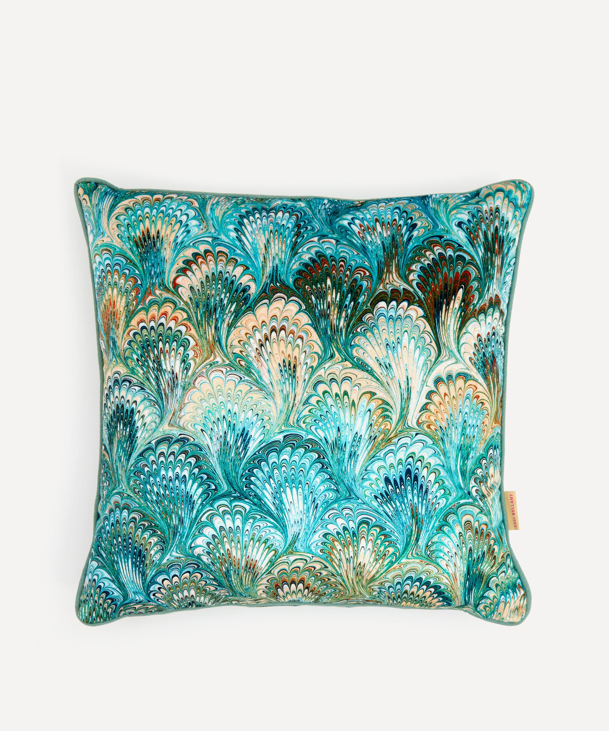 Susi Bellamy - Duck-Egg Bouquet Marbled Velvet Square Cushion