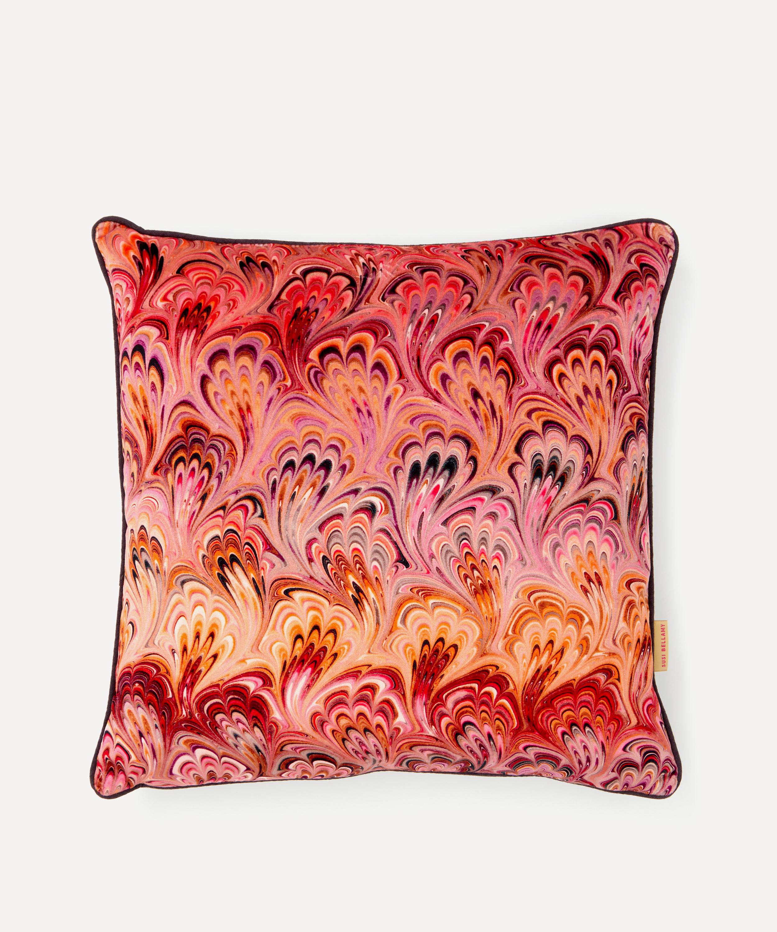 Susi Bellamy - Blush Bouquet Marbled Velvet Square Cushion image number 0