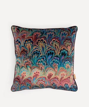 Susi Bellamy - Teal Bouquet Marbled Velvet Square Cushion image number 0