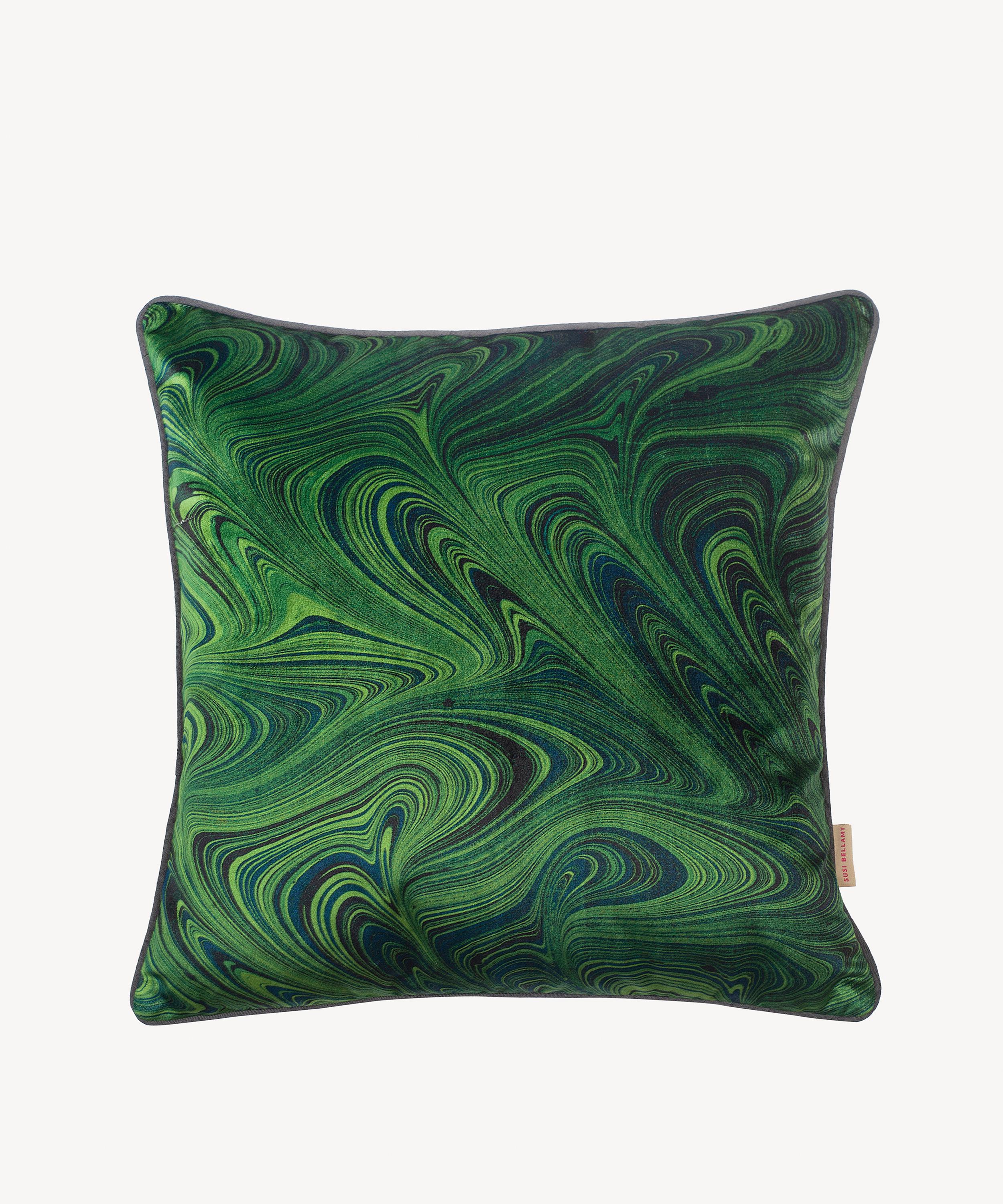 Susi Bellamy - Malachite Marbled Velvet Square Cushion image number 0
