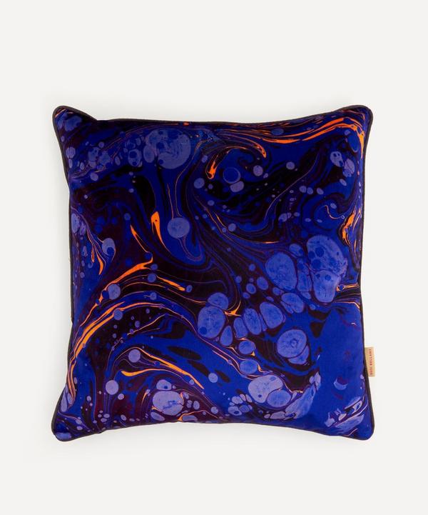 Susi Bellamy - Sapphire Marbled Velvet Square Cushion image number null