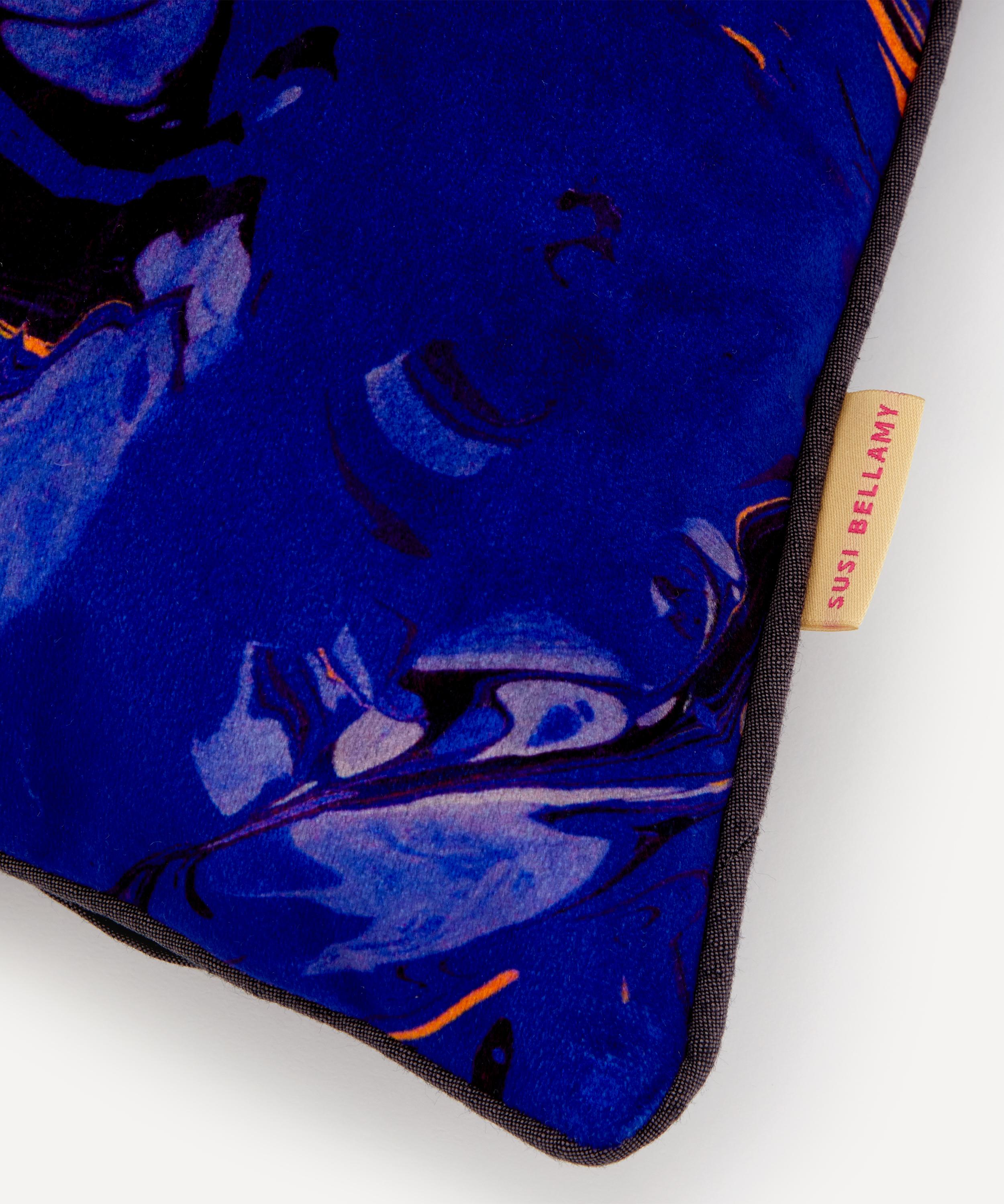 Susi Bellamy - Sapphire Marbled Velvet Square Cushion image number 2