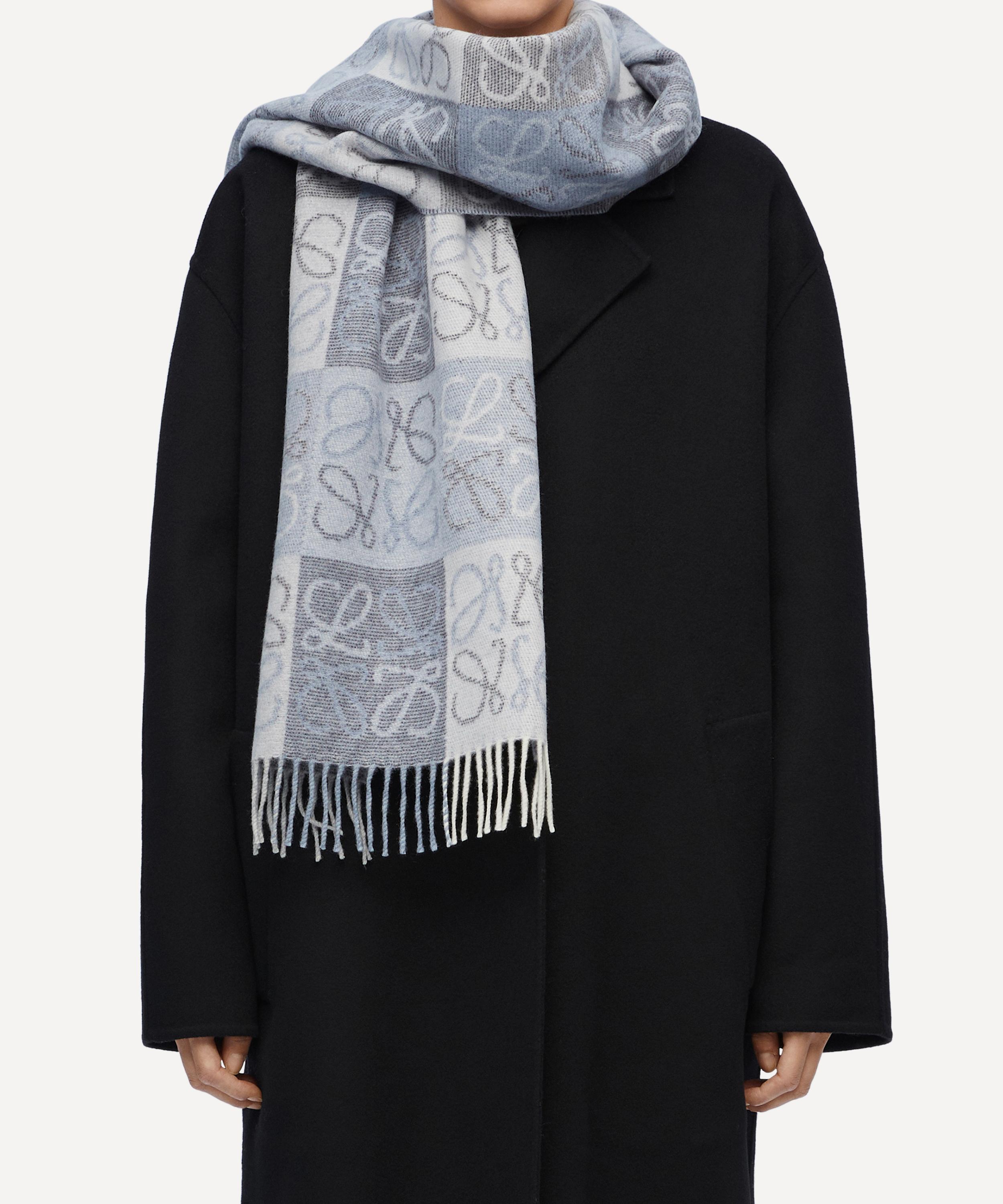 LOEWE Fringed printed wool, silk and cashmere-blend scarf