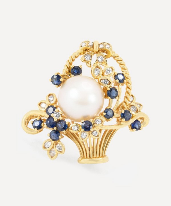 Kojis - 18ct Gold Sapphire and Pearl Basket Brooch-Pendant image number null