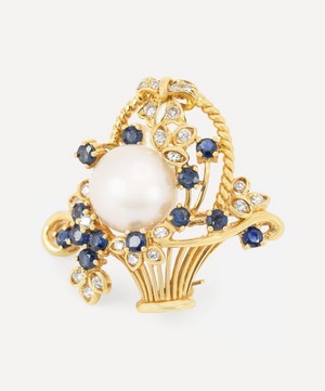 Kojis - 18ct Gold Sapphire and Pearl Basket Brooch-Pendant image number 2