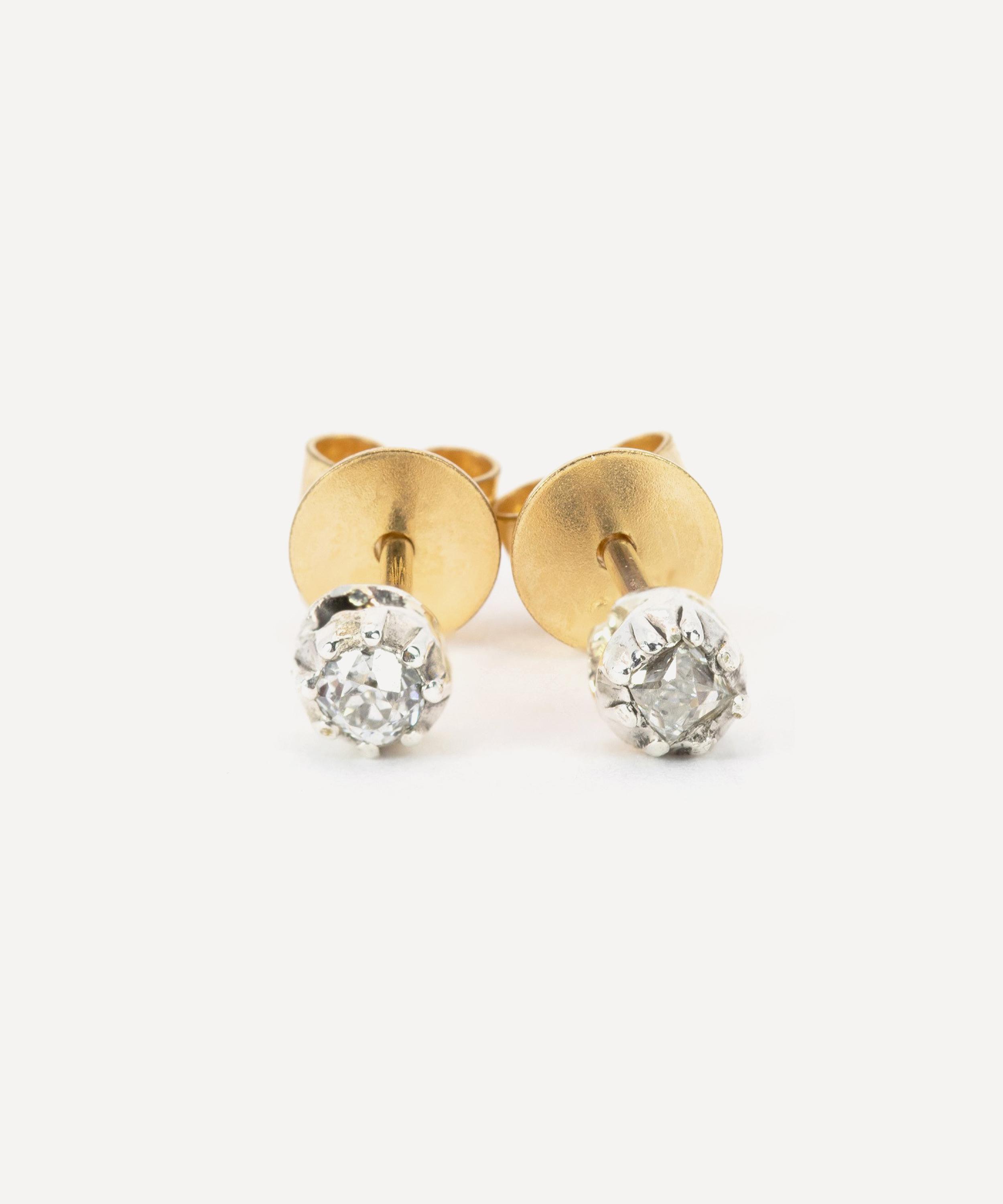 Kojis - 9ct Gold and Silver Antique Diamond Stud Earrings image number 