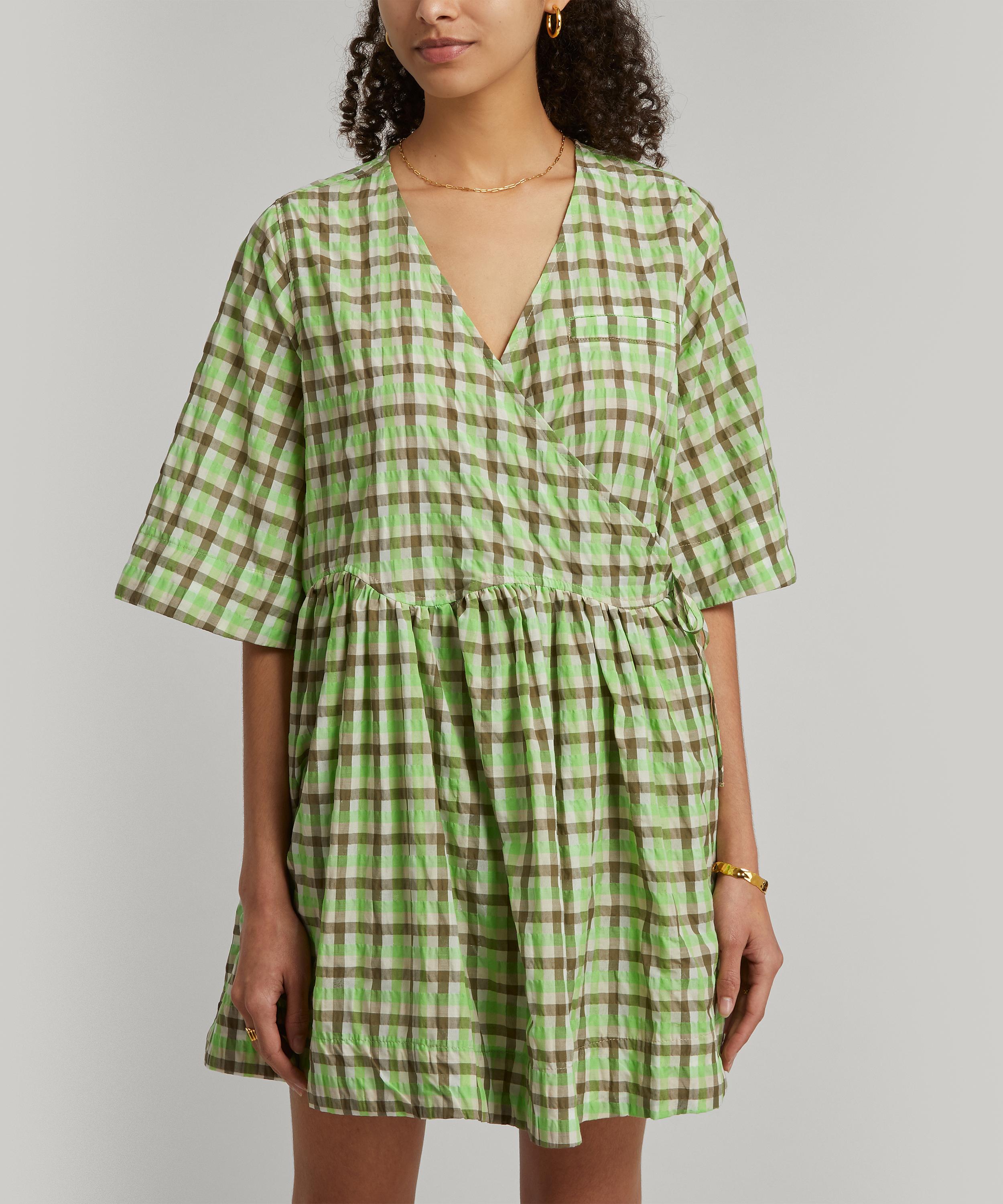 Ganni Seersucker Check Wrap Dress Liberty