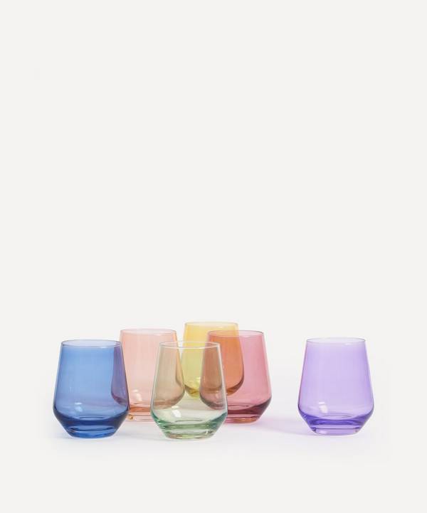 Estelle Colored Glass - Rainbow Pastel Stemless Wine Glasses Set of Six