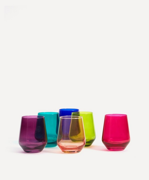 Estelle Colored Glass - Rainbow Jewel Stemless Wine Glasses Set of Six image number null