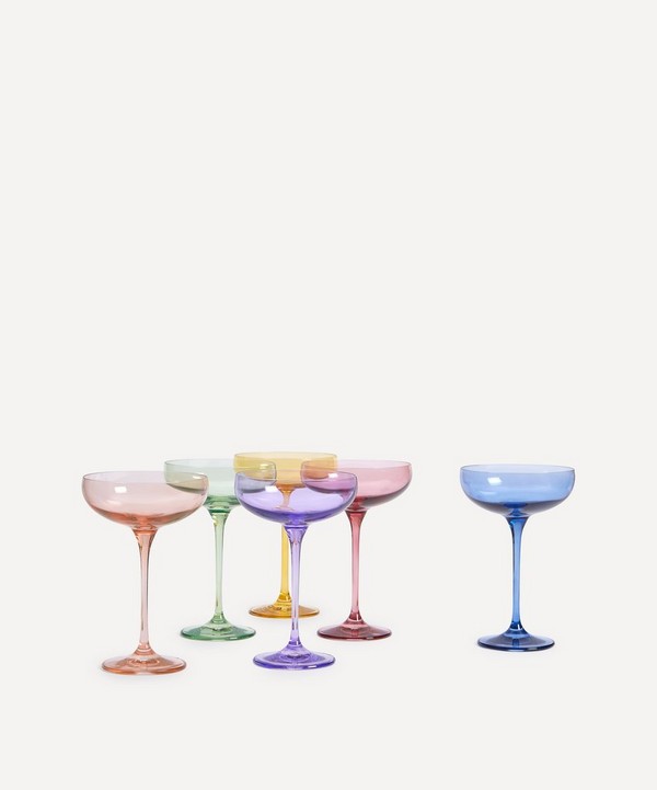 Estelle Colored Glass - Rainbow Pastel Champagne Coupes Set of Six image number null