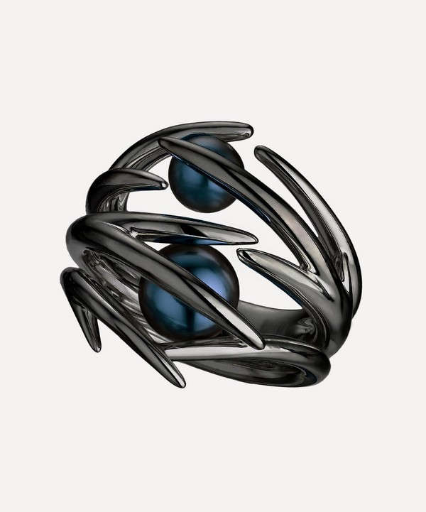 Shaun Leane - Black Rhodium-Plated Silver Hooked Black Pearl Ring image number null